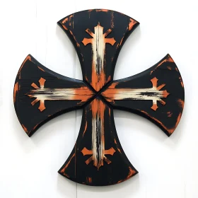 Distressed Wood Cross with Orange Accents