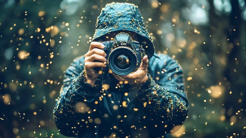 Person With DSLR in Rainy Outdoors