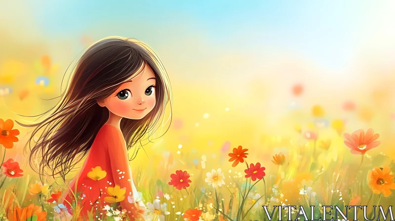 AI ART Child in Floral Meadow Illustration