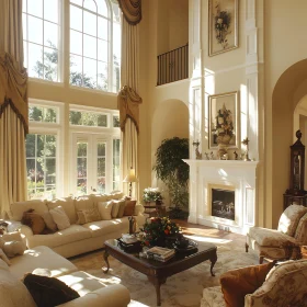 Sunlit Home Interior with Fireplace