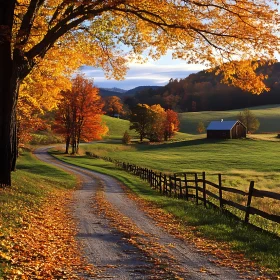 Golden Autumn Landscape with Barn