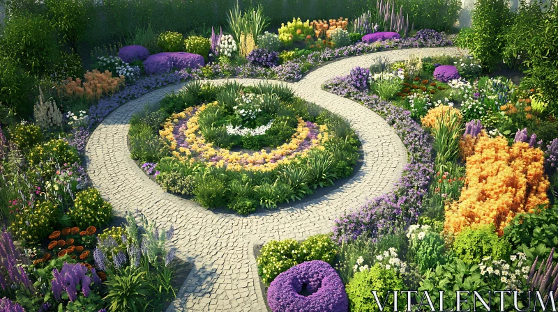 Lush Garden Path with Colorful Flowers AI Image