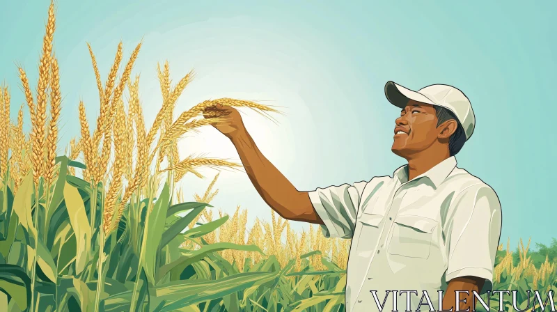 Man in Wheat Field AI Image