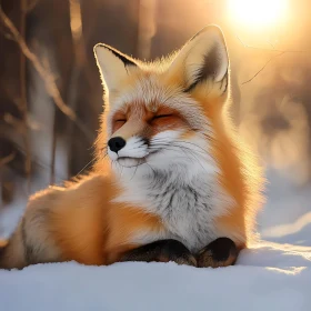Fox Resting Peacefully in Snow