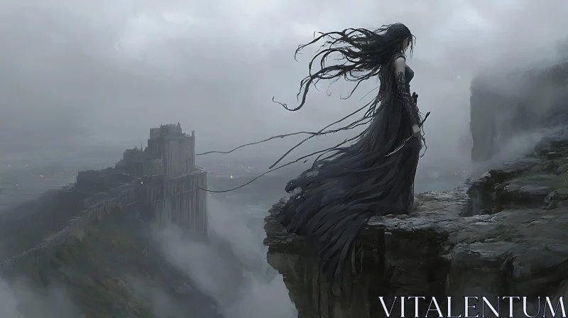 AI ART Cliffside Contemplation: A Woman's Vigil