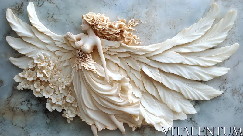 Angelic Figure with Floral Embellishments AI Image