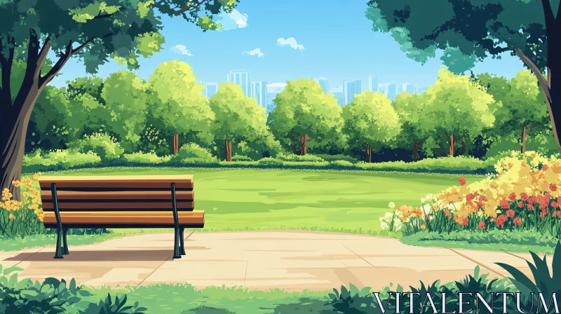 Park Bench Overlooking Green Field AI Image