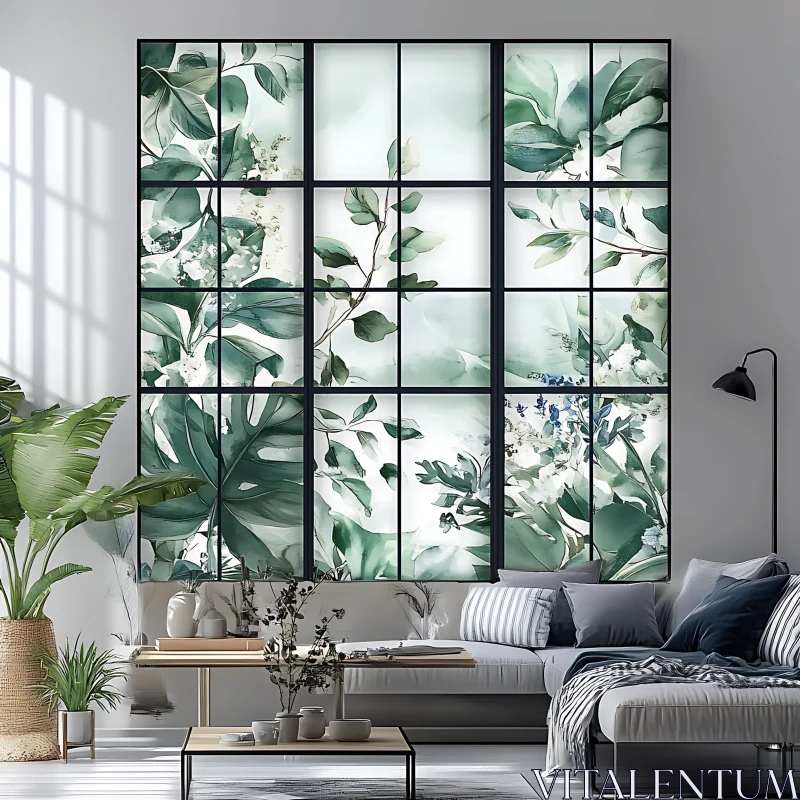 AI ART Green Leaves Interior Design Wall Art