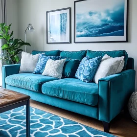 Stylish Teal Sofa with Blue Accents