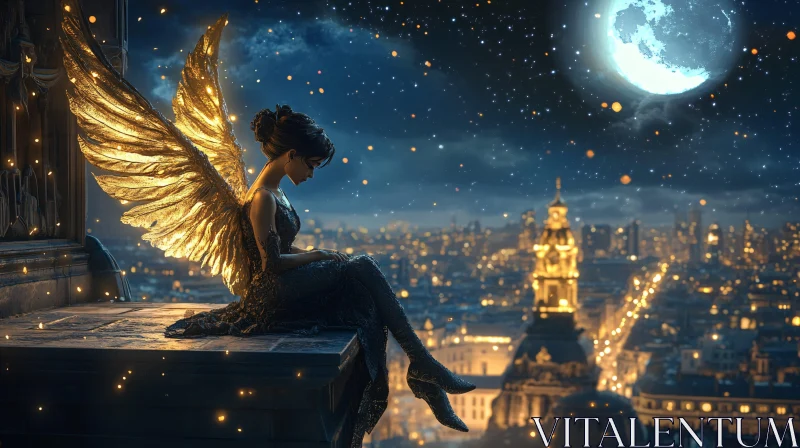 AI ART Golden Wings Angel in Cityscape