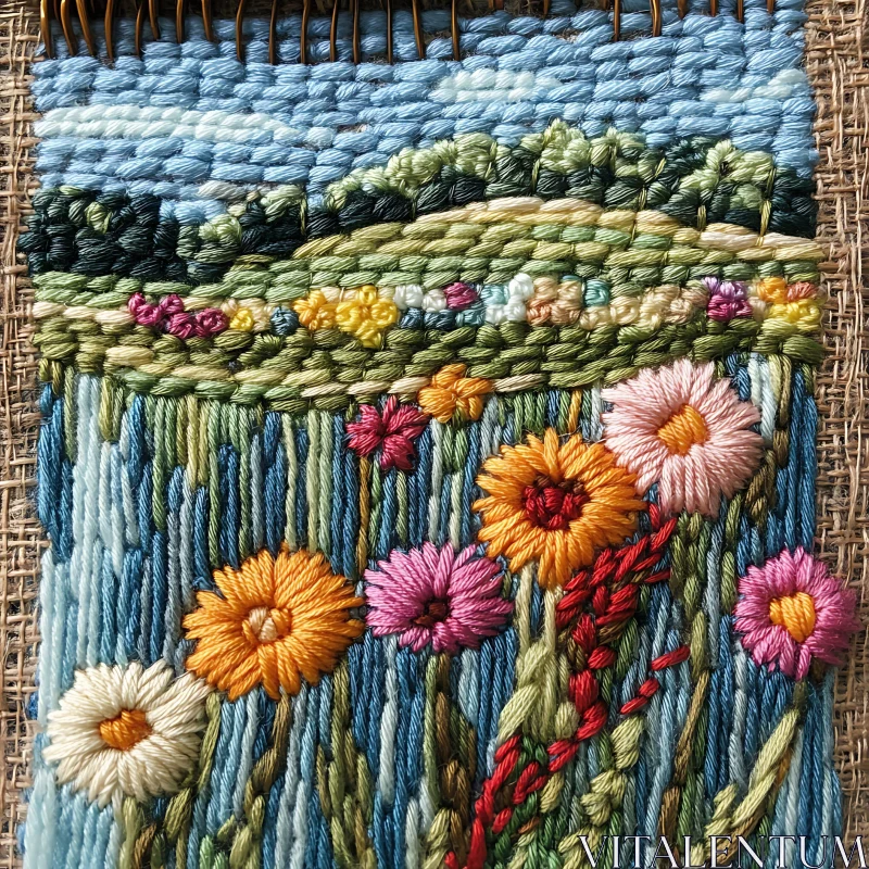 Handmade Floral Textile Art AI Image