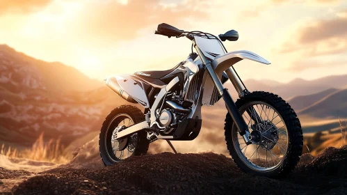 Motorcycle on Hill at Sunset