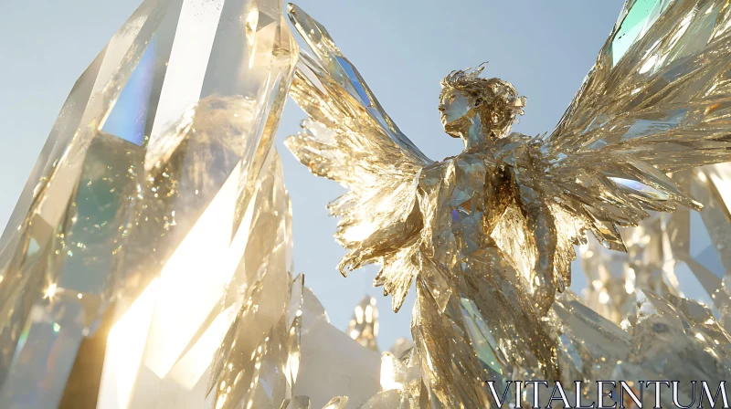 Angel Statue With Crystal Background AI Image