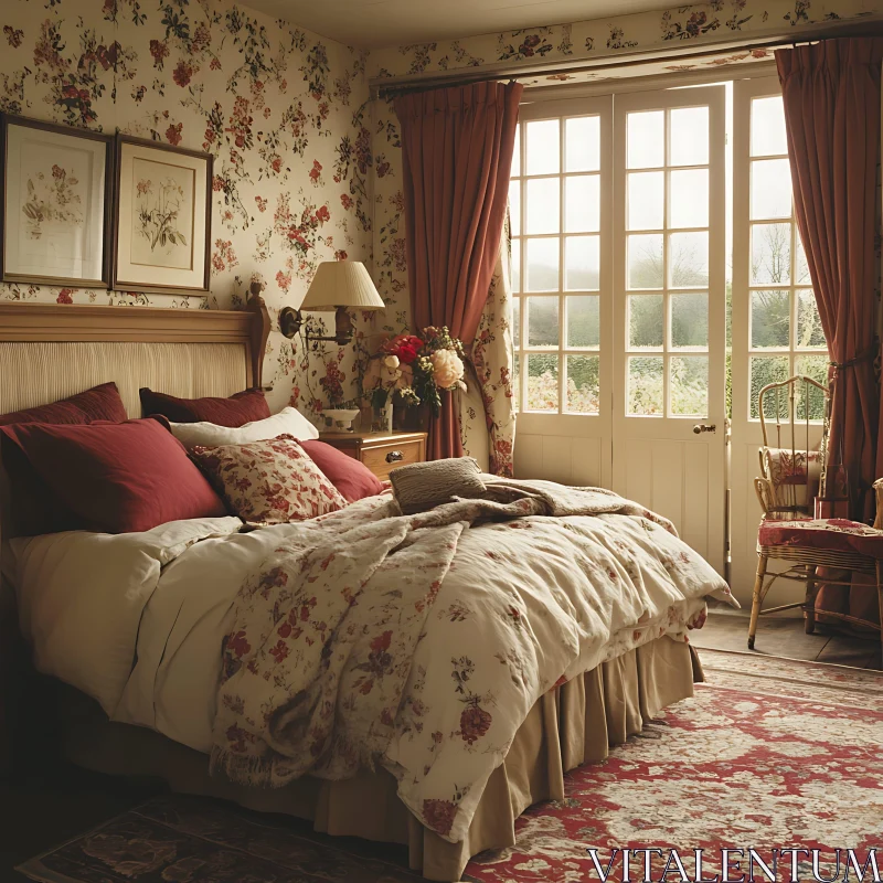 Cozy Floral Bedroom with Natural Light AI Image