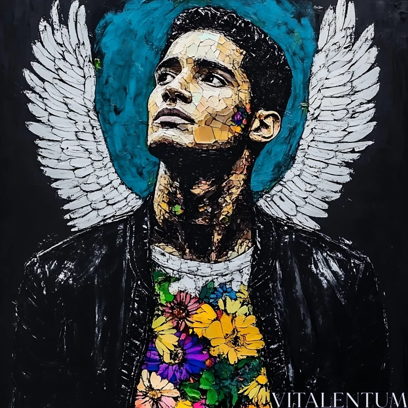 AI ART Man with Wings and Flowers Artwork