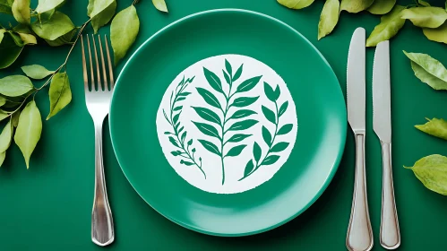 Nature-Inspired Table Setting with Green Plate and Leaves