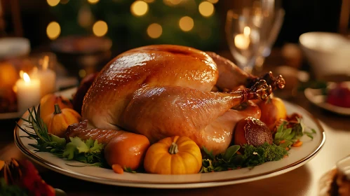 Roasted Turkey with Pumpkins and Greens
