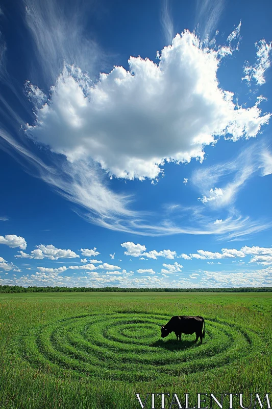 Pastoral Scene with Cow and Sky AI Image