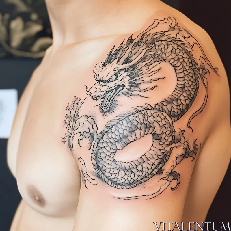 Detailed Dragon Tattoo on Shoulder AI Image