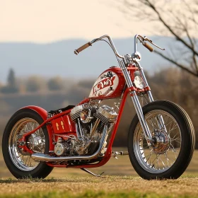 Vintage Red Chopper Motorcycle