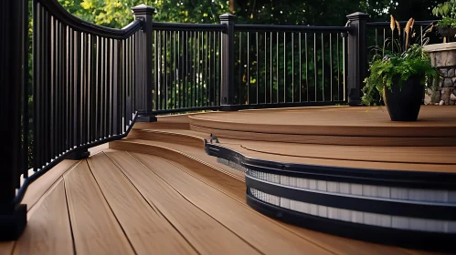 Outdoor Wooden Deck with Black Railing