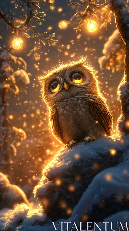 AI ART Magical Winter Owl with Lights