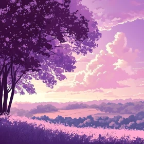 Tranquil Pastel Landscape with Tree