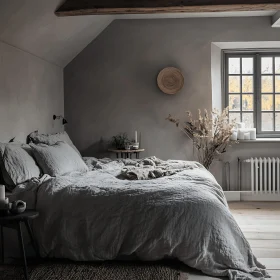 Cozy Bedroom with Natural Light and Linen