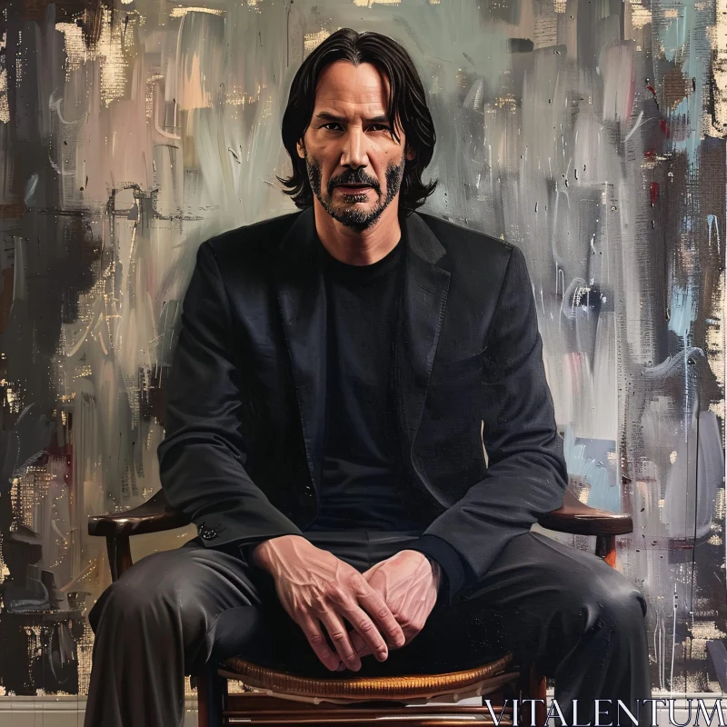 AI ART Keanu Reeves Sitting Portrait with Abstract Background