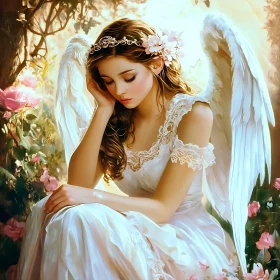 Serene Angel in Rose Garden