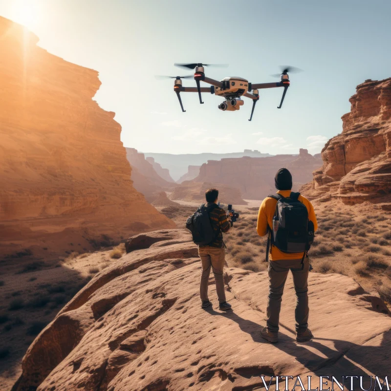 Atmospheric Drone Operation in Desert with Mountainous Vistas AI Image