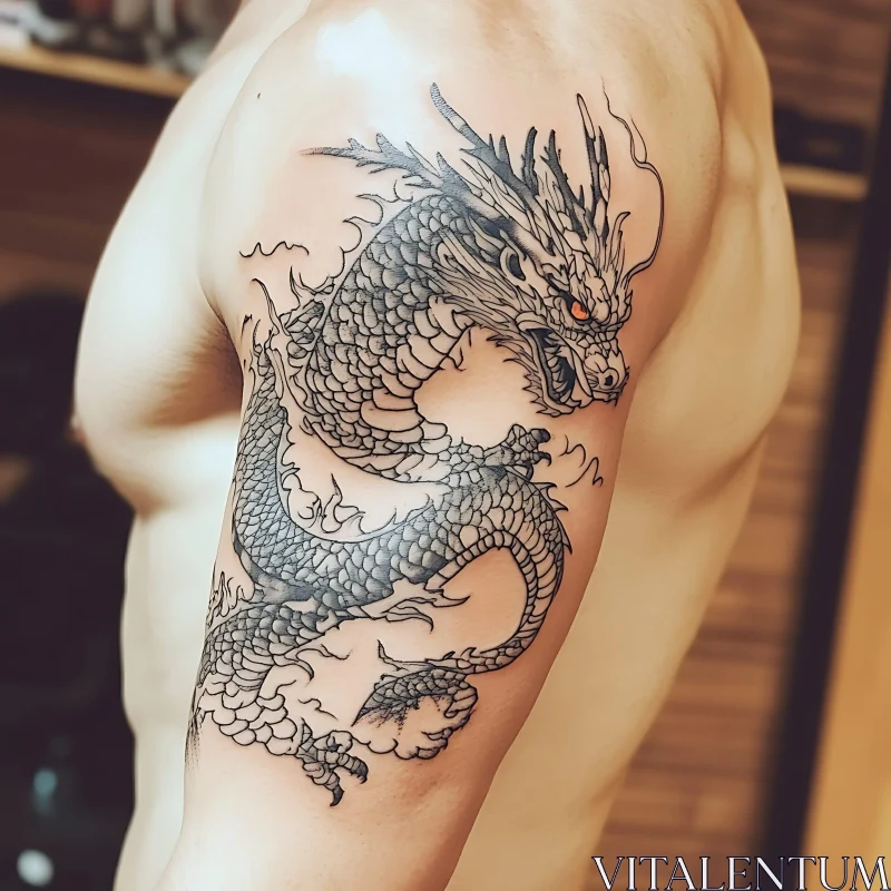 AI ART Detailed Dragon Ink on Upper Arm