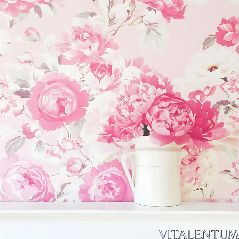 Floral Still Life with Pink Peonies AI Image