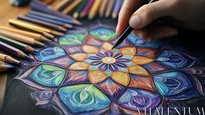 Hand-Crafted Mandala Art Using Colored Pencils AI Image