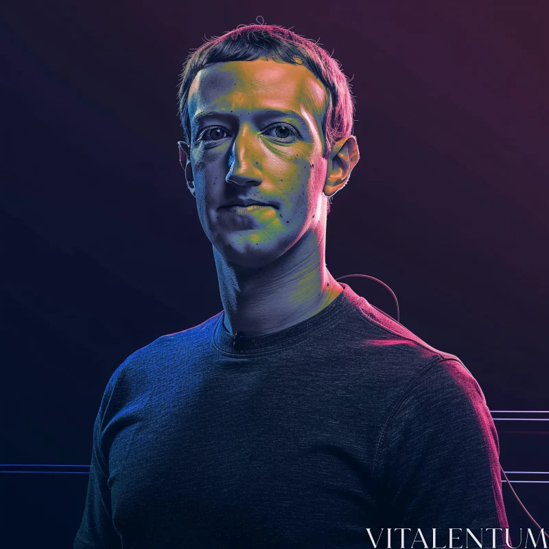 Neon-Style Mark Zuckerberg Portrait AI Image