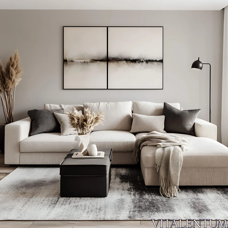 Modern Home Interior with Sectional Sofa AI Image