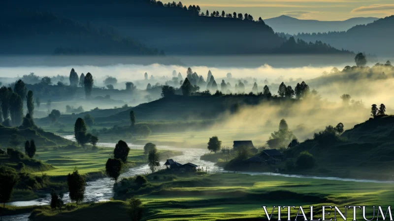 Captivating Nature Landscape with Mist and River AI Image