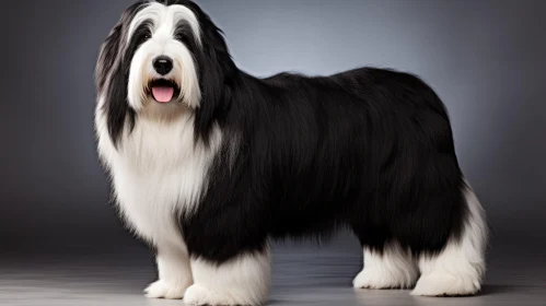 Elegant Fluffy Dog in Black and White - Mallgoth Style