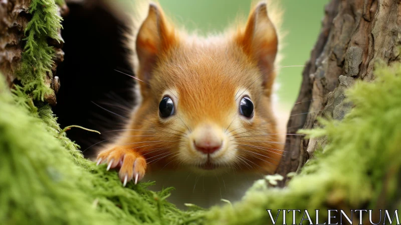 Enchanting Moss-Covered Squirrel in Forest - Close-up AI Image
