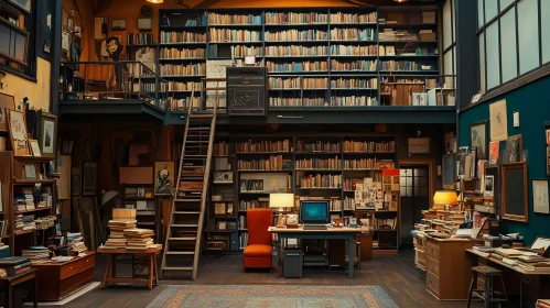 Cozy Home Library with Bookshelves