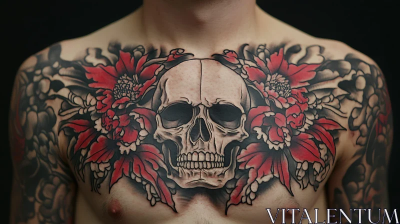 Dramatic Skull and Floral Chest Art AI Image