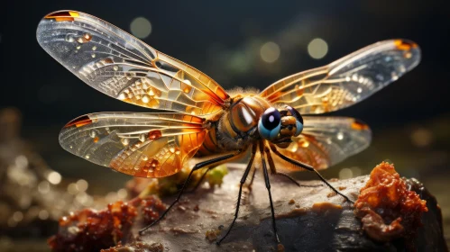 Golden Amber Dragonfly: A Sci-fi Inspired Insect Portrait