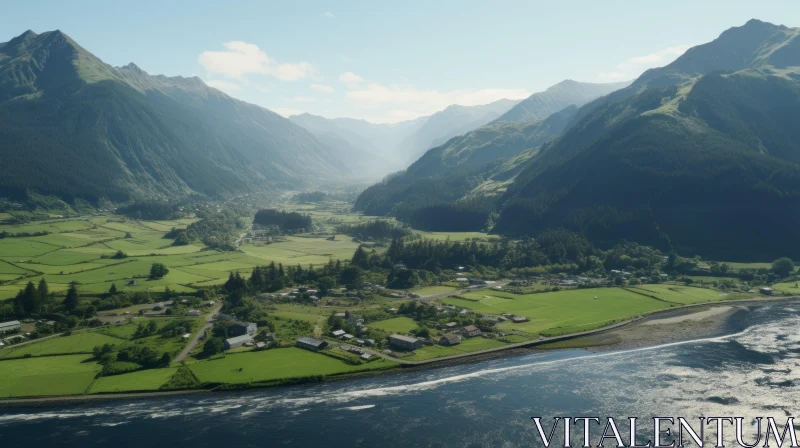 Idyllic Village by the Ocean: A High-Detail Artistic Render AI Image