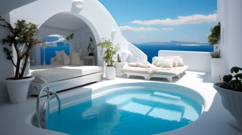Romantic White Building with Pool and Cozy Couches