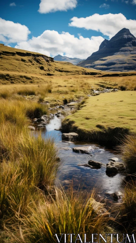 Serene Stream in Scottish Landscape: A Captivating Nature Photography AI Image