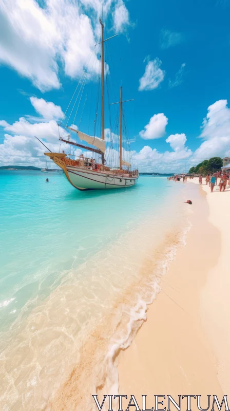 Tranquil Sailboat on a Pristine Beach - Tropical Baroque Inspiration AI Image