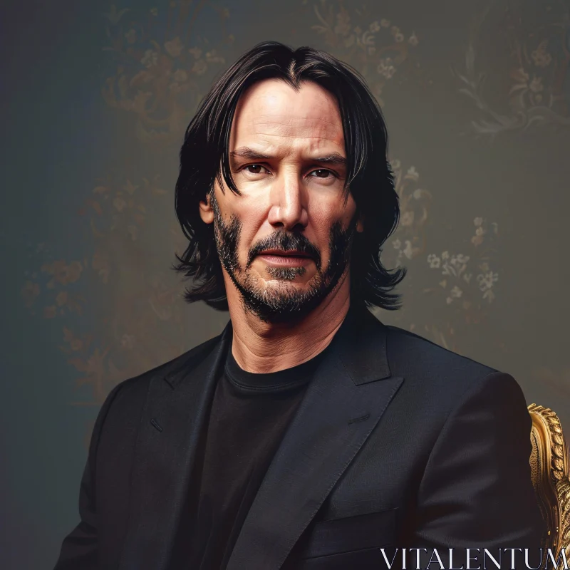 Keanu Reeves Black Suit Portrait AI Image