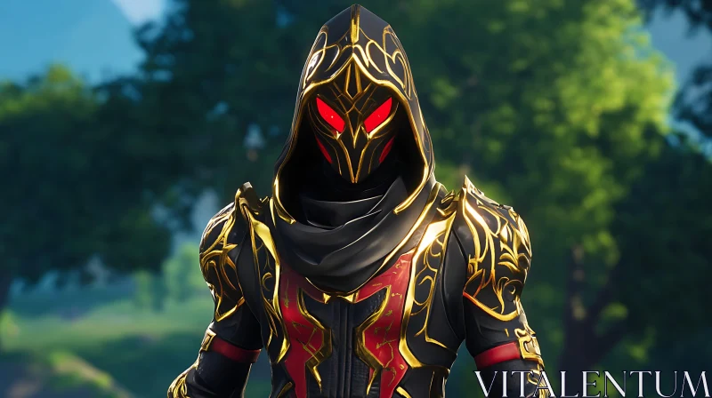 AI ART Mysterious Hooded Warrior in Gold