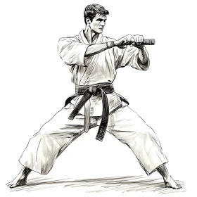 Monochrome Karate Master Drawing