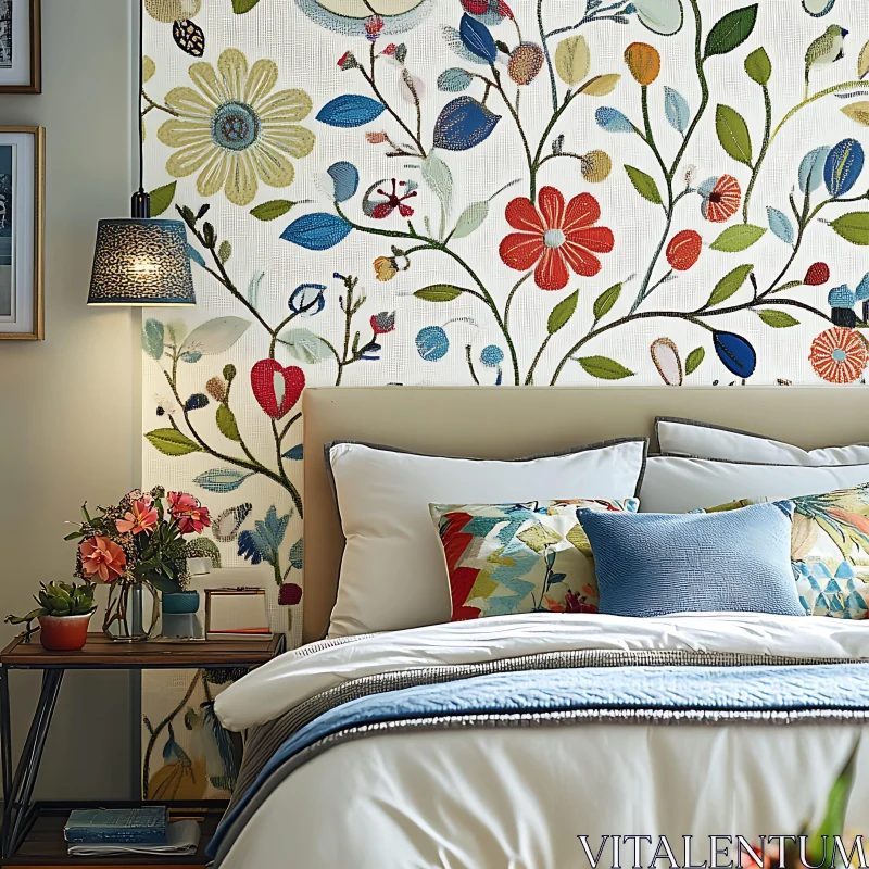 AI ART Cozy Bedroom with Floral Accents